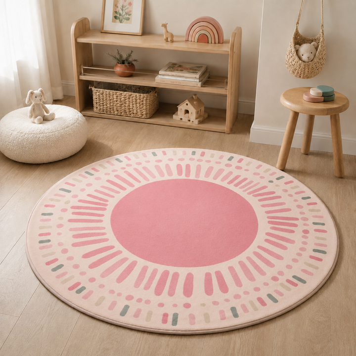 Sole | Round Sunburst Area Rug with Plush Pile and Non-Slip Backing – Washable