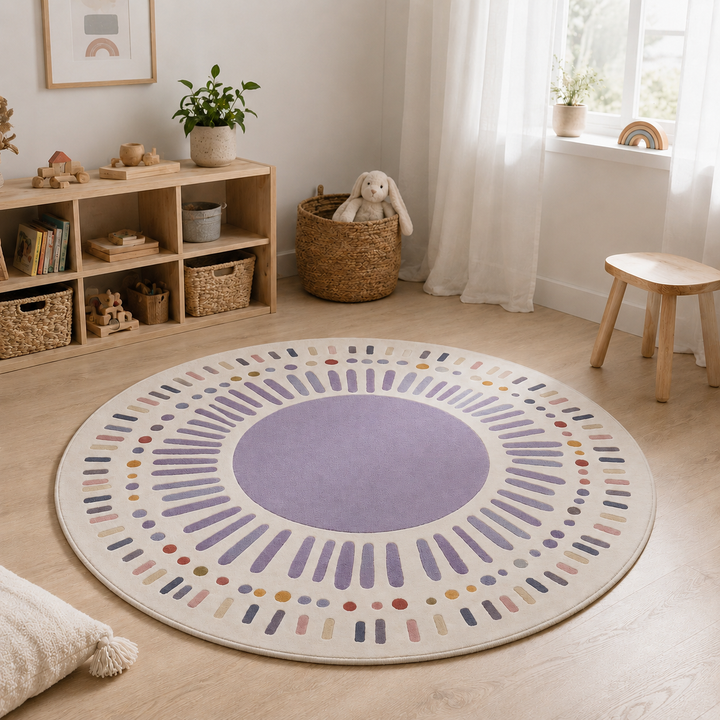 Sole | Round Sunburst Area Rug with Plush Pile and Non-Slip Backing – Washable
