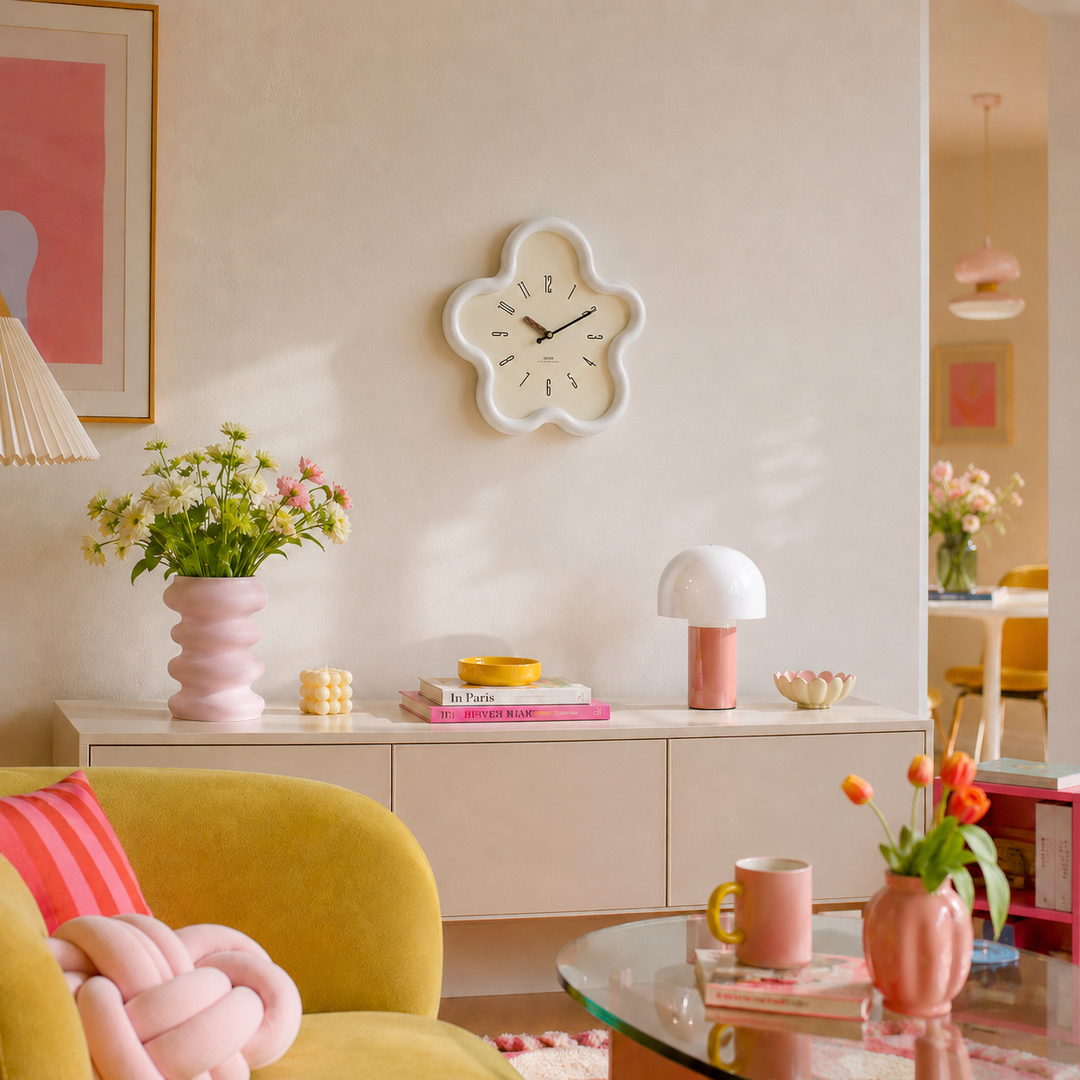 Bloomi Whimsical Scalloped Wall Clock, Flower Silhouette with Swinging Pendulum
