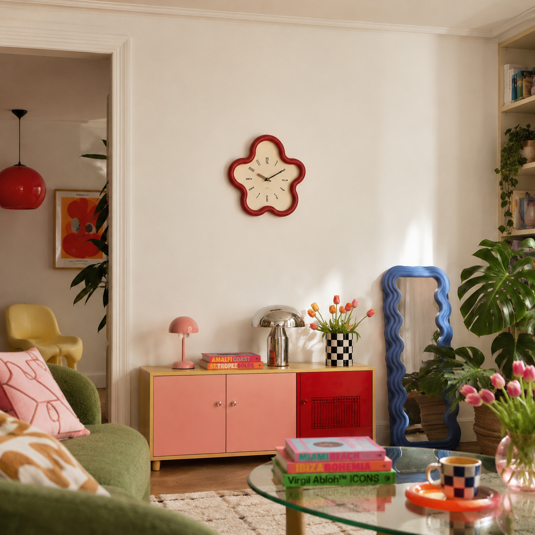 Bloomi Whimsical Scalloped Wall Clock, Flower Silhouette with Swinging Pendulum