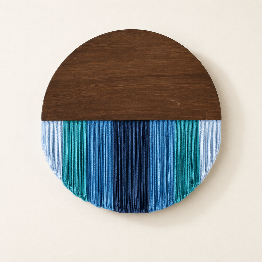 Selo Round Wood & Fringe Wall Tapestry | Boho Circle & Arc Macrame Wall Art for Living Room