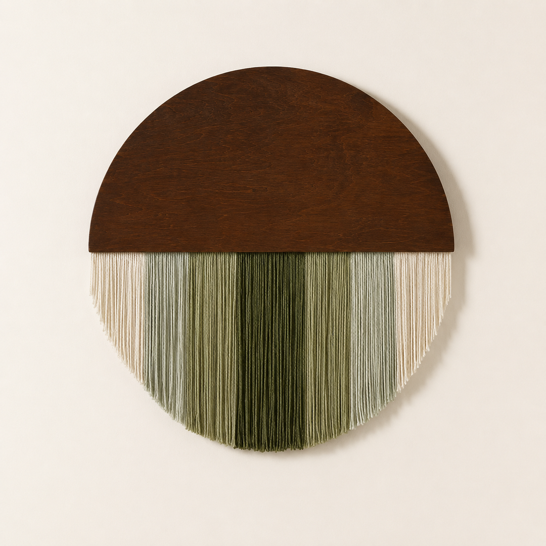 Selo Round Wood & Fringe Wall Tapestry | Boho Circle & Arc Macrame Wall Art for Living Room