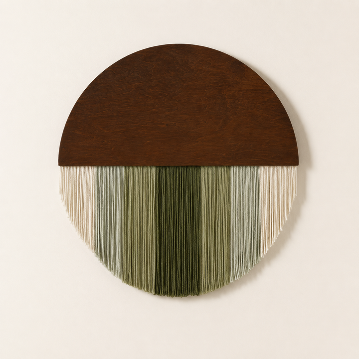 Selo Round Wood & Fringe Wall Tapestry | Boho Circle & Arc Macrame Wall Art for Living Room