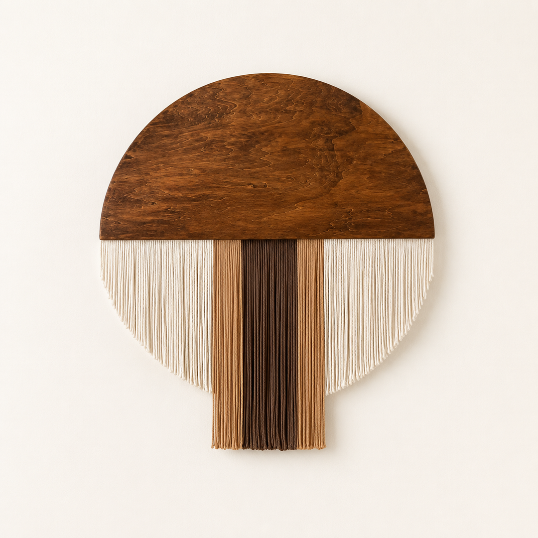 Selo Round Wood & Fringe Wall Tapestry | Boho Circle & Arc Macrame Wall Art for Living Room