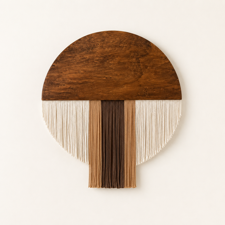 Selo Round Wood & Fringe Wall Tapestry | Boho Circle & Arc Macrame Wall Art for Living Room