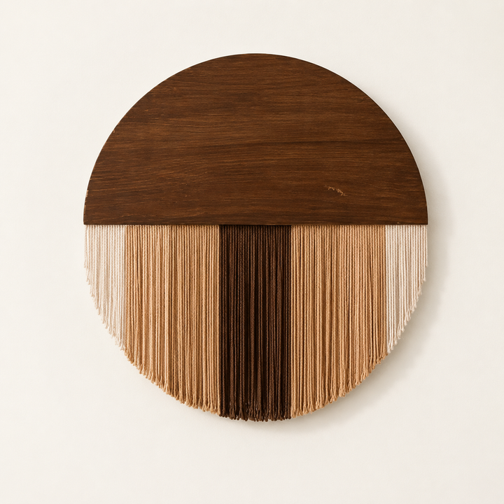 Selo Round Wood & Fringe Wall Tapestry | Boho Circle & Arc Macrame Wall Art for Living Room