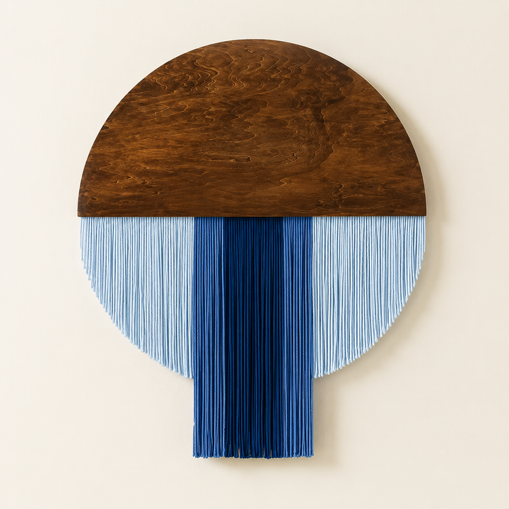 Selo Round Wood & Fringe Wall Tapestry | Boho Circle & Arc Macrame Wall Art for Living Room