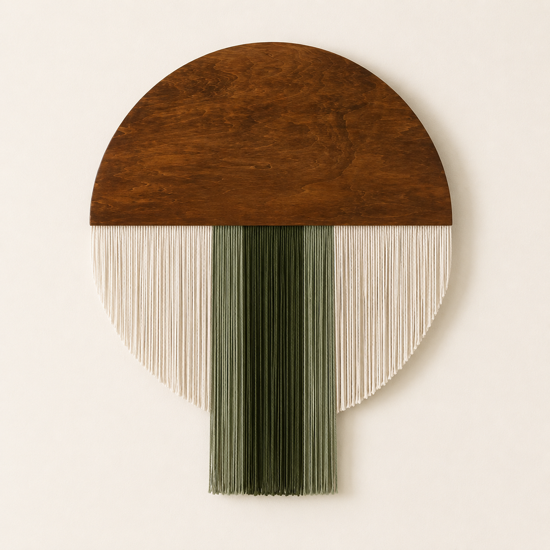 Selo Round Wood & Fringe Wall Tapestry | Boho Circle & Arc Macrame Wall Art for Living Room