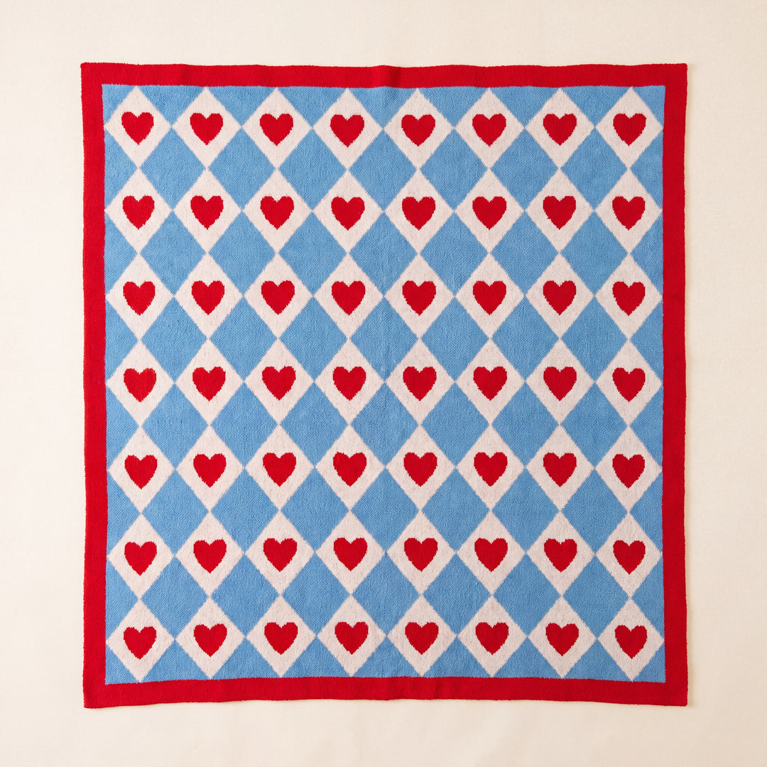 Corae | Heart Checkered Throw Blanket, Soft Korean-Style Coral Fleece