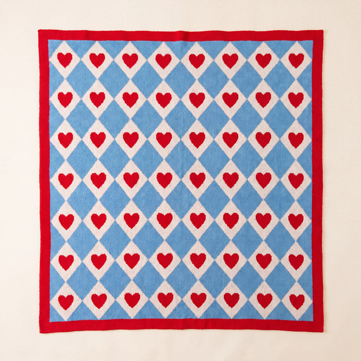 Corae | Heart Checkered Throw Blanket, Soft Korean-Style Coral Fleece