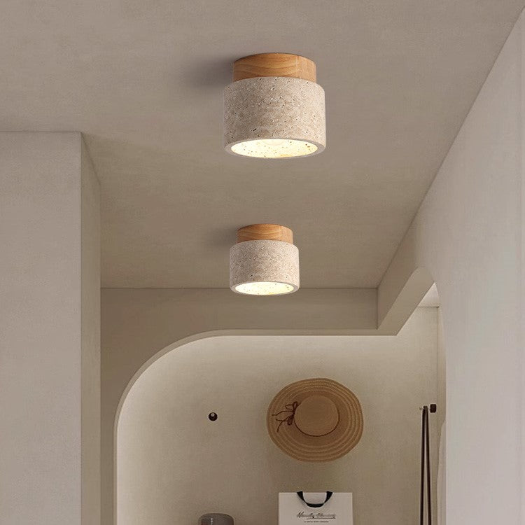CylindraWood | Elegant Modern Natural Wood Flush Mount Ceiling Light 1