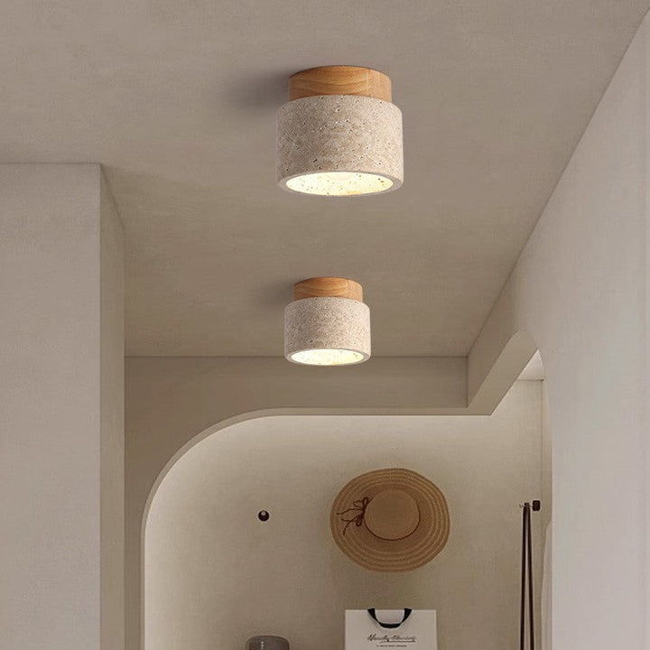 CylindraWood | Elegant Modern Natural Wood Flush Mount Ceiling Light 1