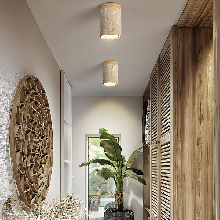 CylindraWood | Elegant Modern Natural Wood Flush Mount Ceiling Light 3