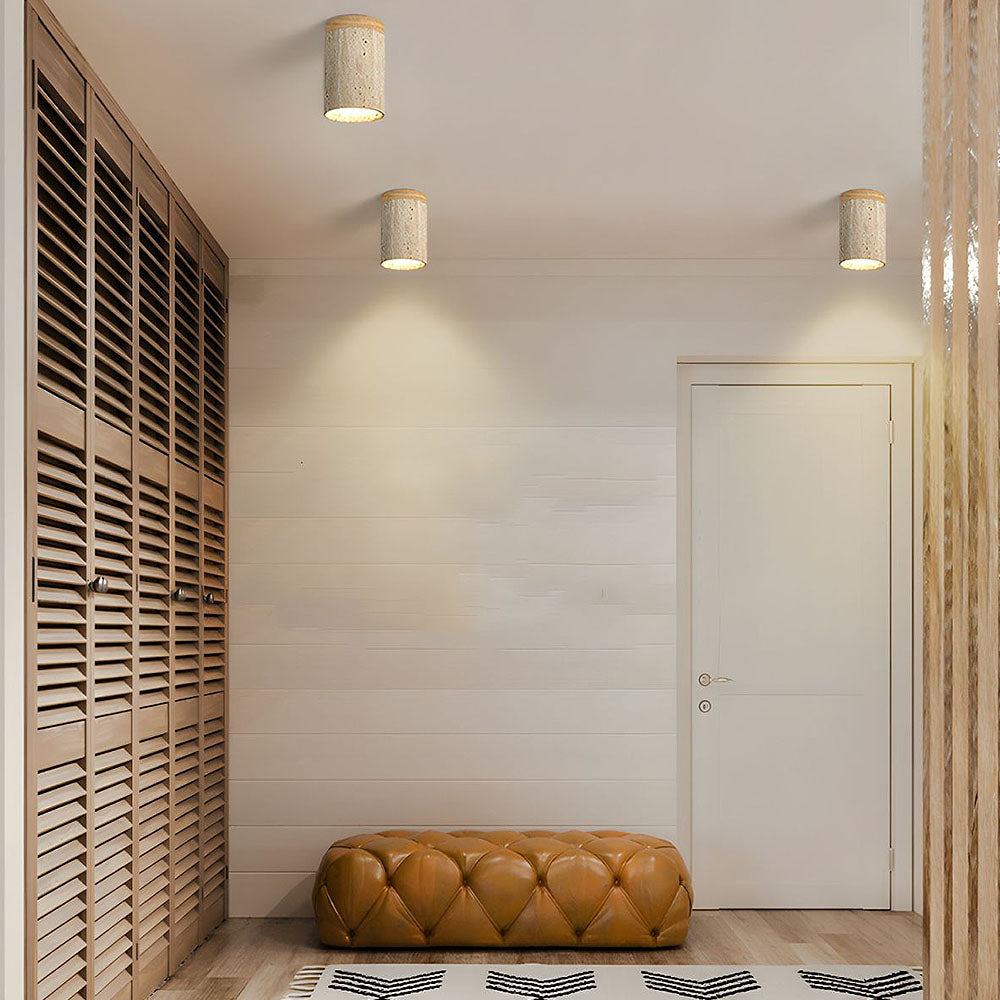 CylindraWood | Elegant Modern Natural Wood Flush Mount Ceiling Light 5