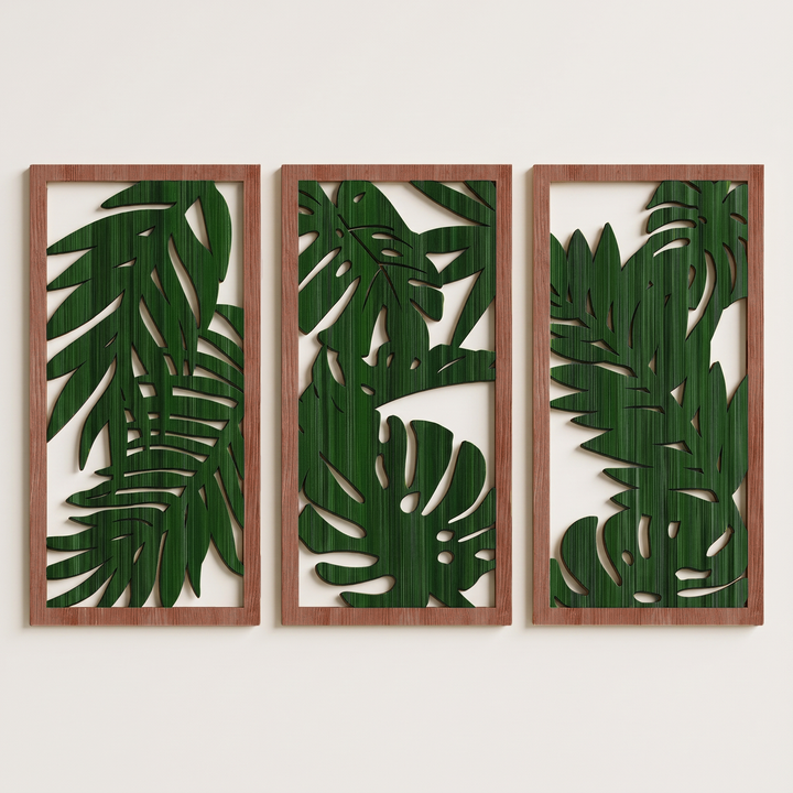 Aven | Boho Wood Wall Art Set with Framed Abstract Cutout Panels