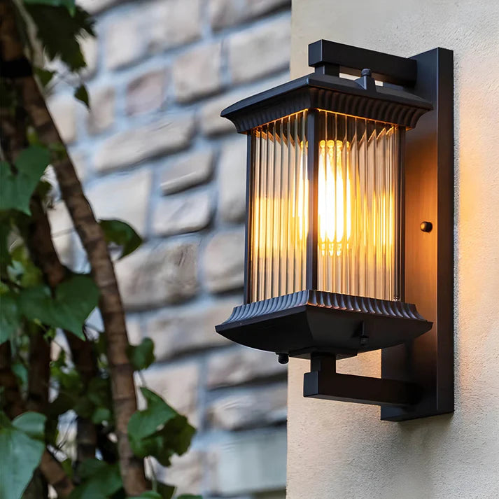 Elara | Outdoor Wall Light – Fluted Glass Panels, Coffee Brown Finish 0