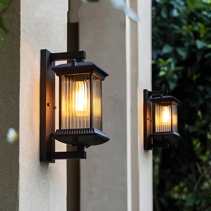 Elara | Outdoor Wall Light – Fluted Glass Panels, Coffee Brown Finish 1