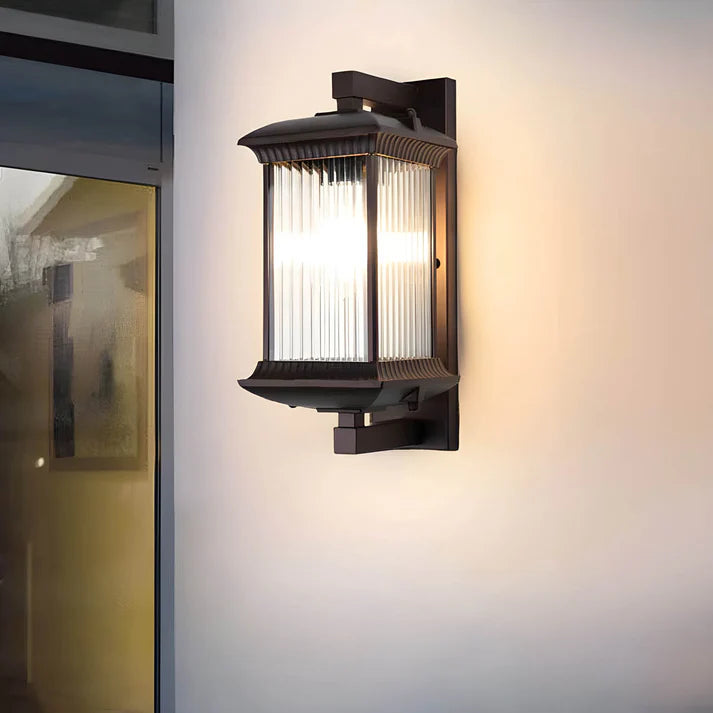 Elara | Outdoor Wall Light – Fluted Glass Panels, Coffee Brown Finish 2