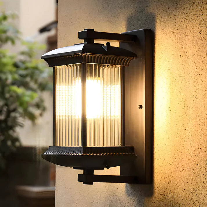 Elara | Outdoor Wall Light – Fluted Glass Panels, Coffee Brown Finish 3