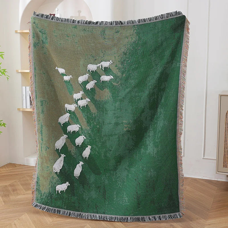 Elara | Throw Blanket – Scenic Sheep Design, Jacquard Fabric 0