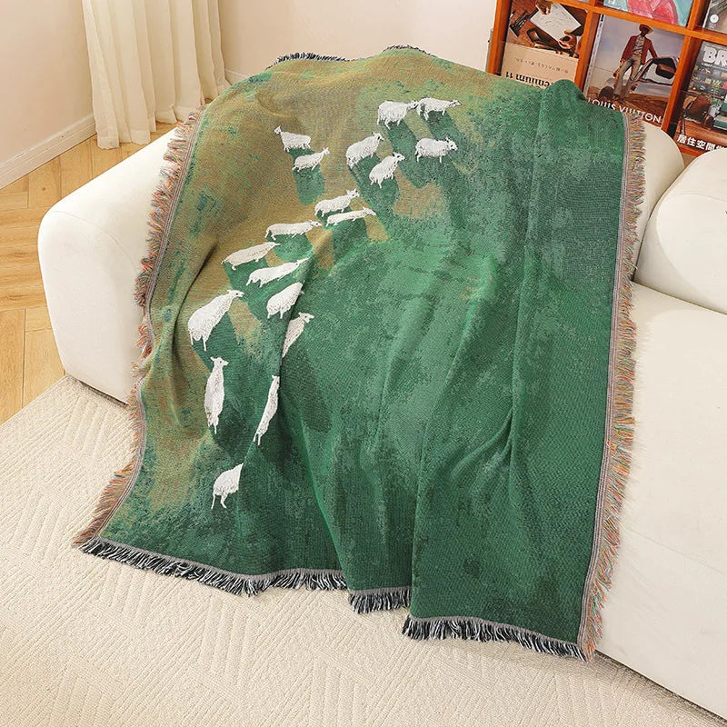 Elara | Throw Blanket – Scenic Sheep Design, Jacquard Fabric 2