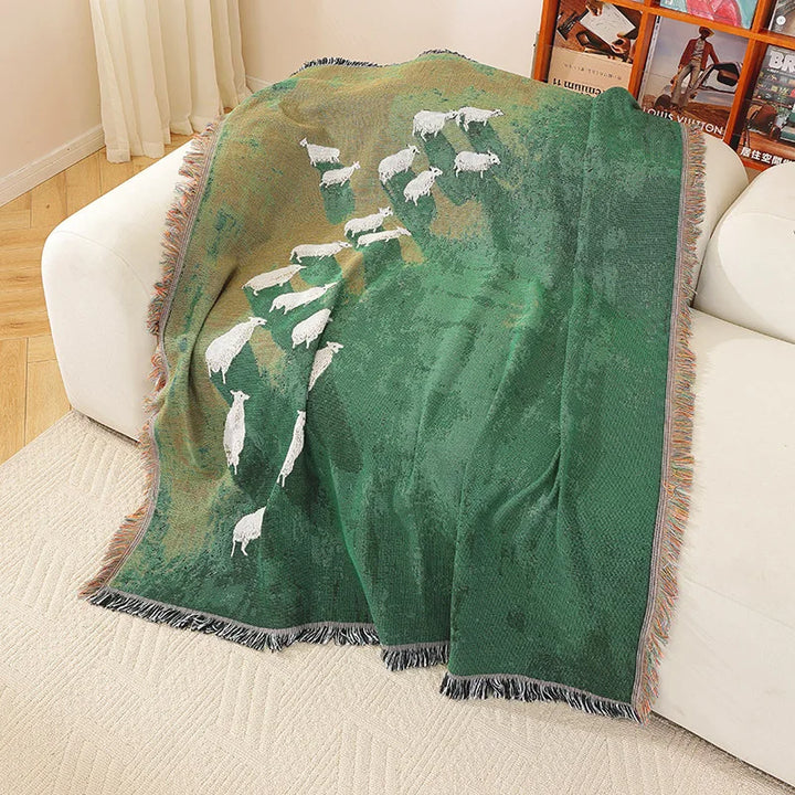 Elara | Throw Blanket – Scenic Sheep Design, Jacquard Fabric 2
