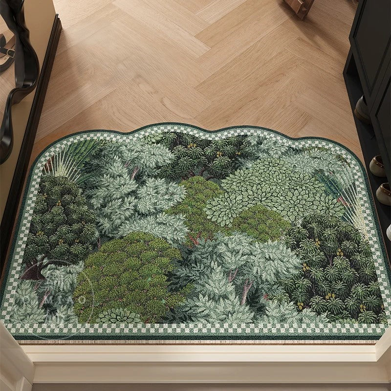 Vergel | Indoor Entryway Botanical Door Mat – Non-Slip Rubber Backing, Decorative Scalloped Edge