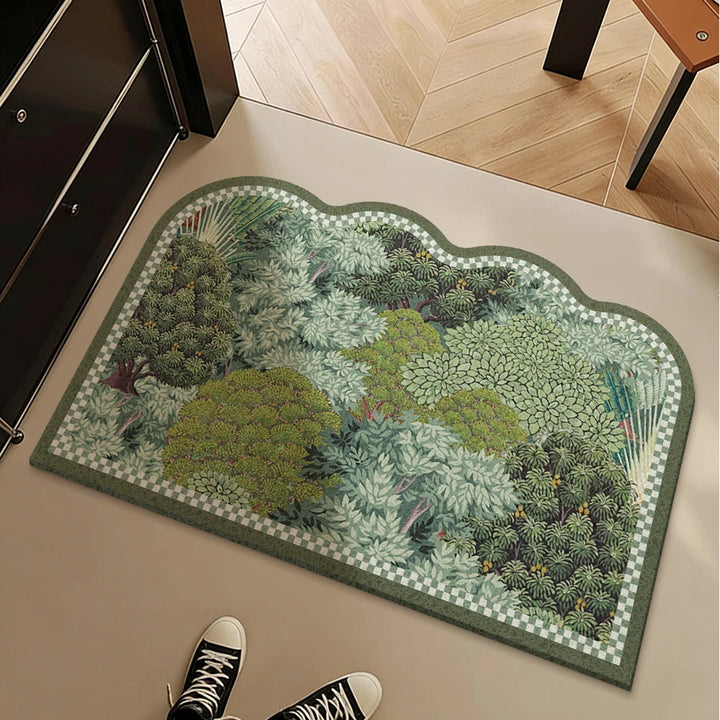 Vergel | Indoor Entryway Botanical Door Mat – Non-Slip Rubber Backing, Decorative Scalloped Edge