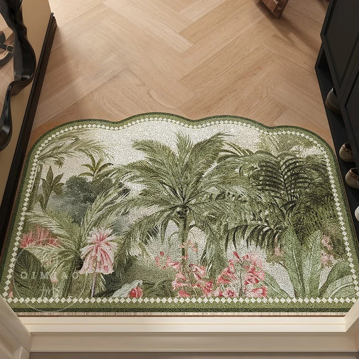 Vergel | Indoor Entryway Botanical Door Mat – Non-Slip Rubber Backing, Decorative Scalloped Edge