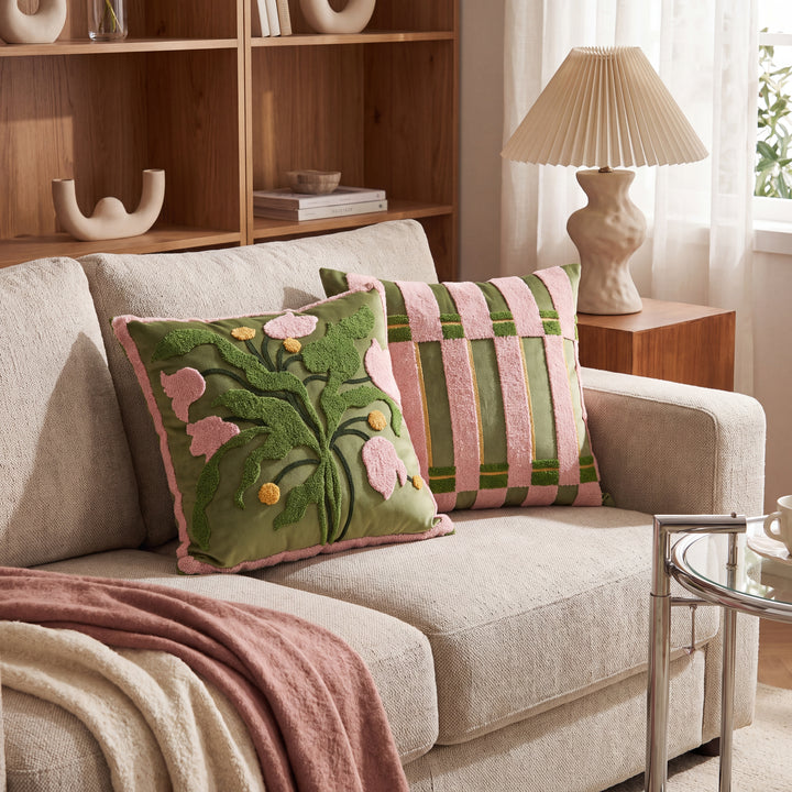 Flori | Retro Tufted Throw Pillow Cover with Botanical and Geometric Pattern