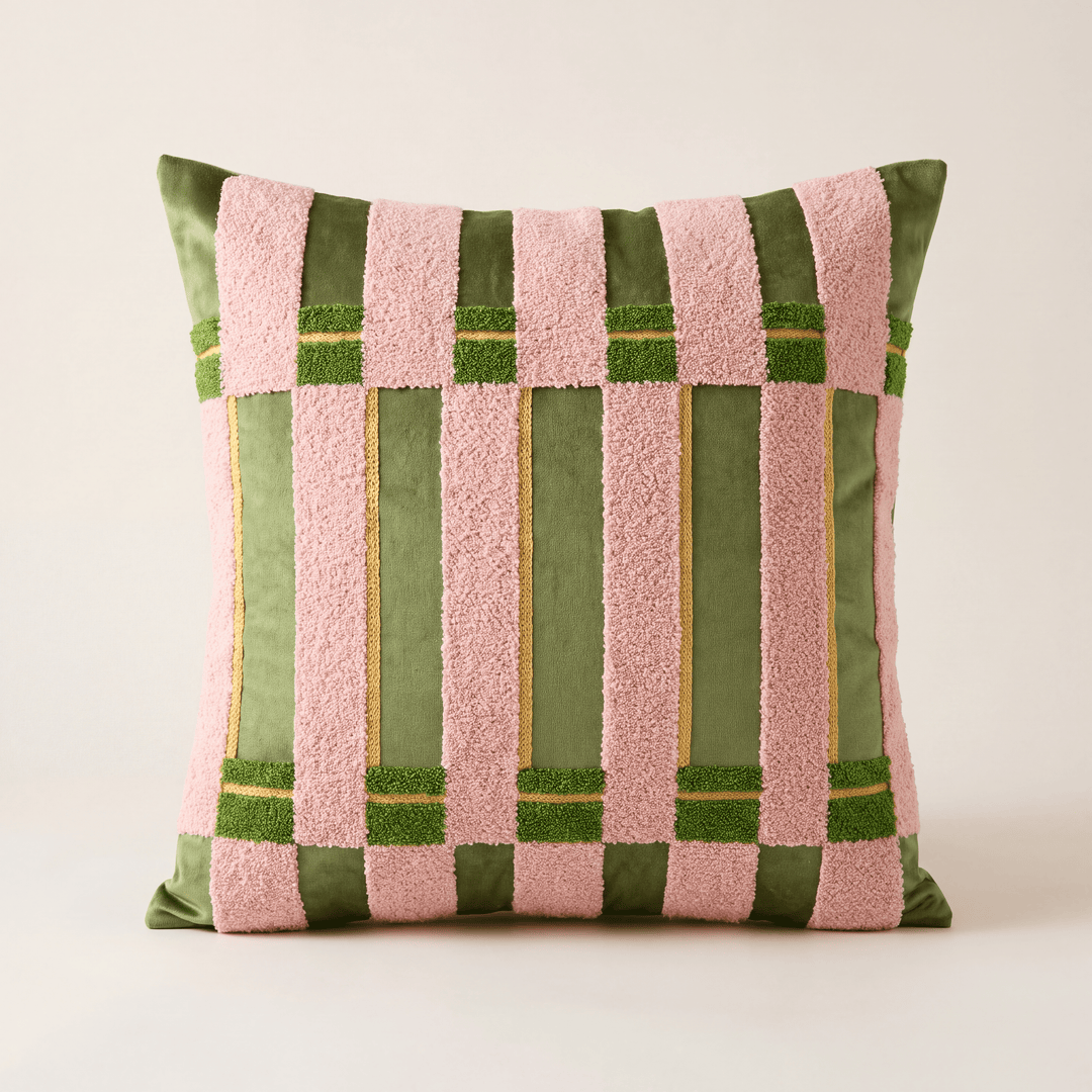 Flori | Retro Tufted Throw Pillow Cover with Botanical and Geometric Pattern