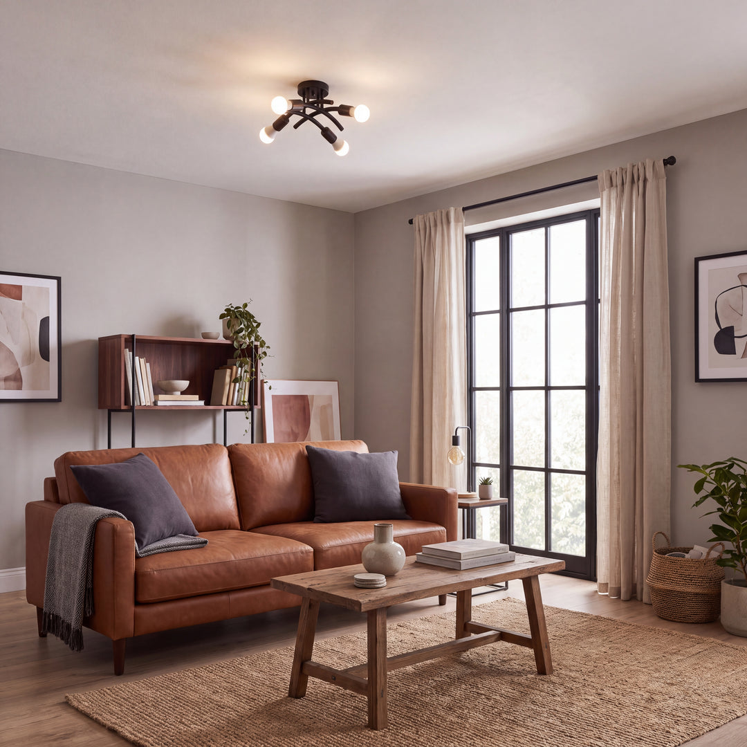 Fora | Industrial 4-Light Curved Arm Ceiling Light Fixture