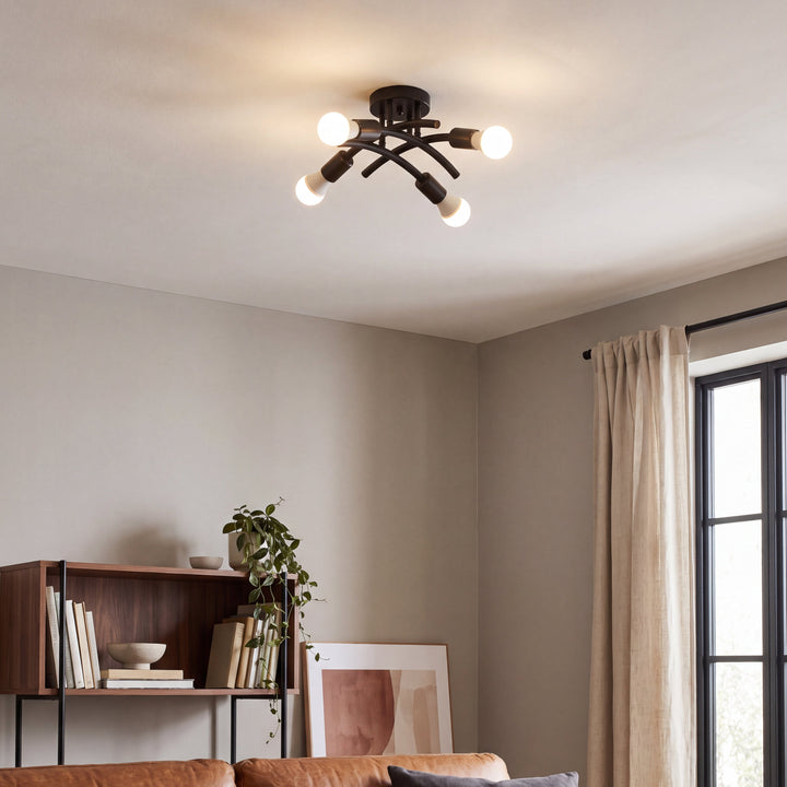 Fora | Industrial 4-Light Curved Arm Ceiling Light Fixture