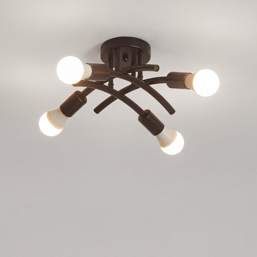 Fora | Industrial 4-Light Curved Arm Ceiling Light Fixture