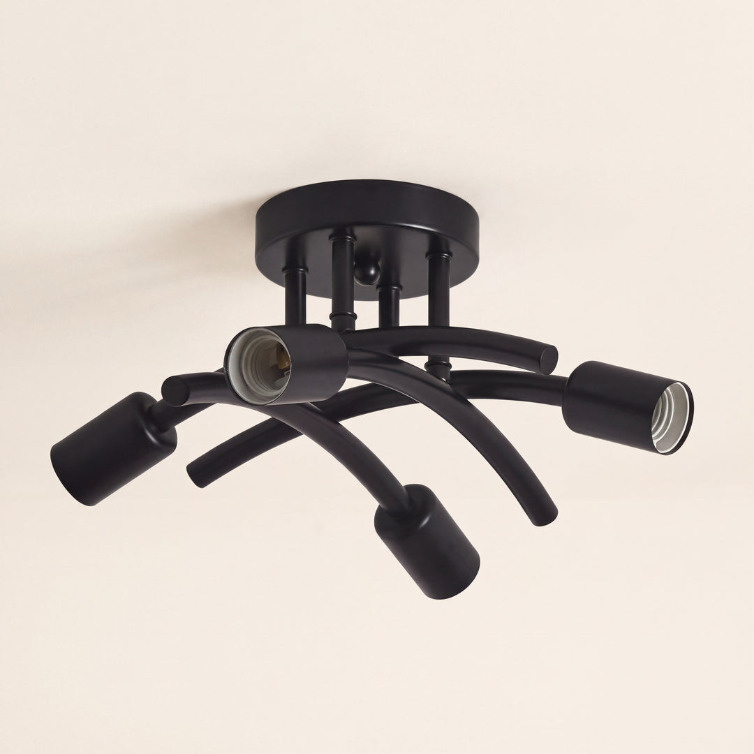 Fora | Industrial 4-Light Curved Arm Ceiling Light Fixture