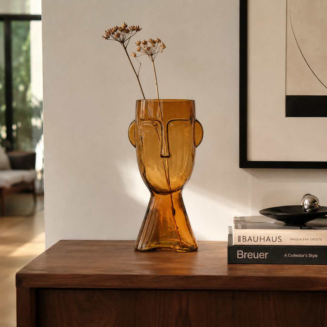 Forme Sculptural Face Glass Vase | Abstract Art Ornament for Flowers or Display