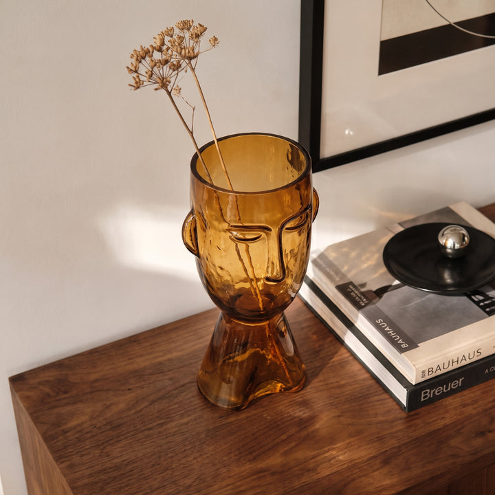 Forme Sculptural Face Glass Vase | Abstract Art Ornament for Flowers or Display