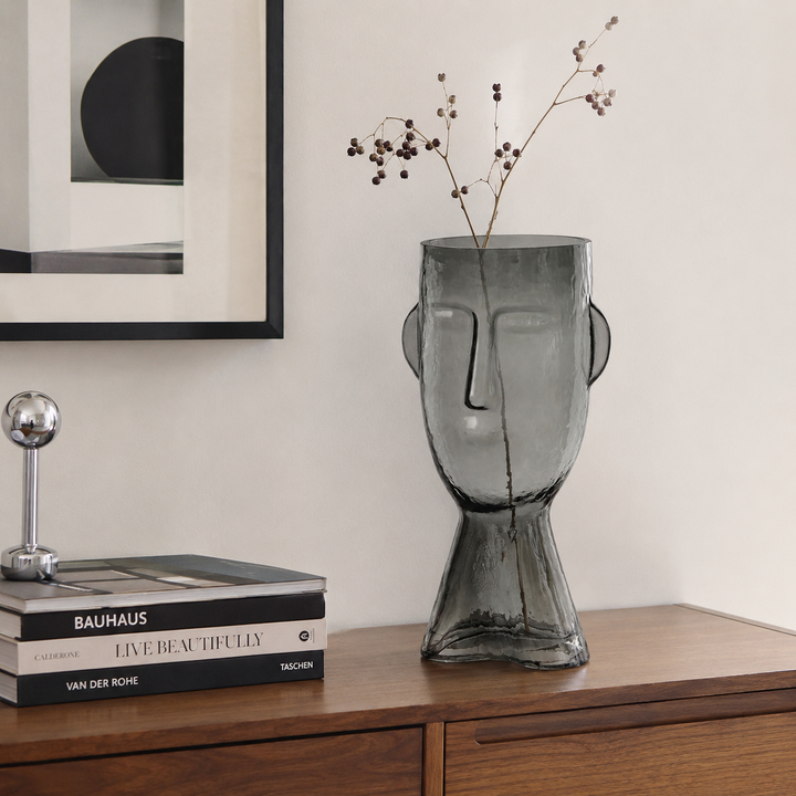 Forme Sculptural Face Glass Vase | Abstract Art Ornament for Flowers or Display