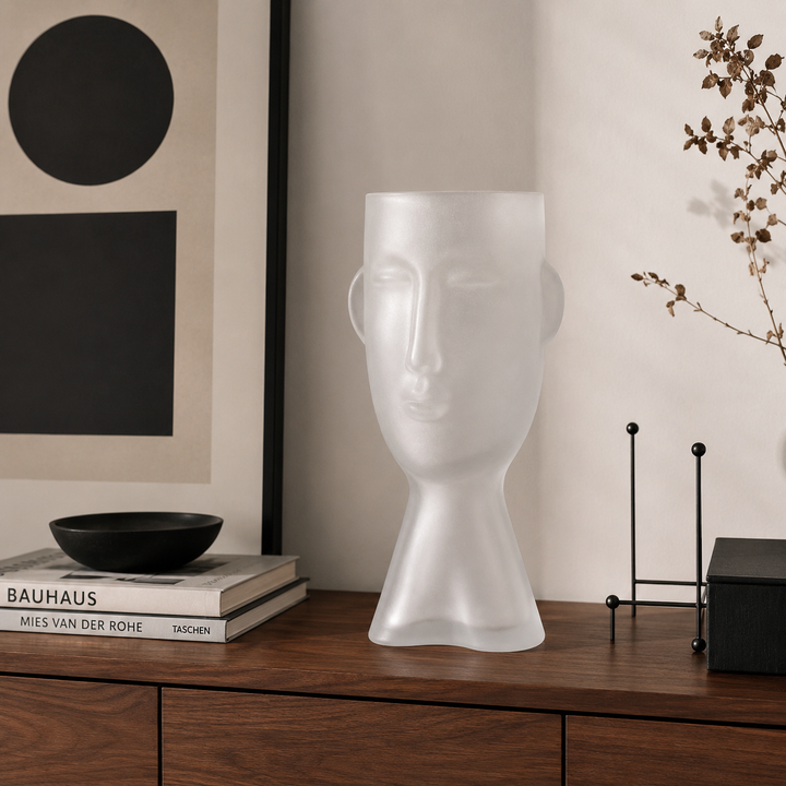 Forme Sculptural Face Glass Vase | Abstract Art Ornament for Flowers or Display