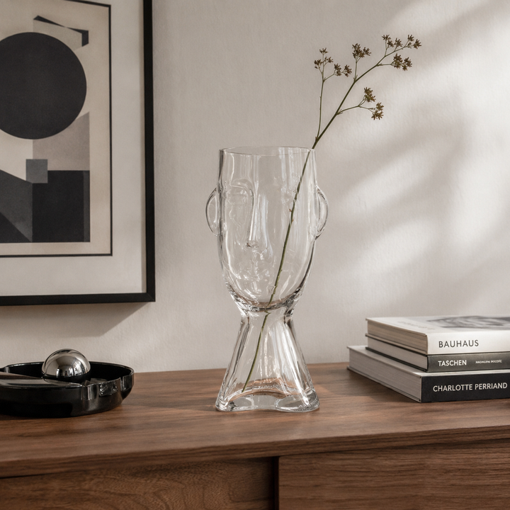 Forme Sculptural Face Glass Vase | Abstract Art Ornament for Flowers or Display