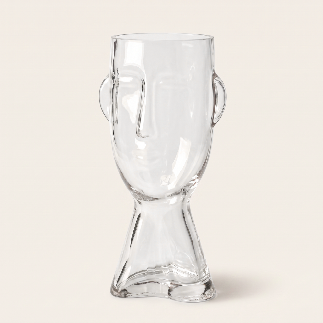 Forme Sculptural Face Glass Vase | Abstract Art Ornament for Flowers or Display