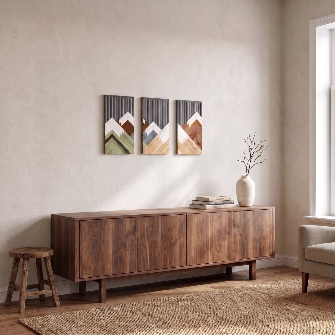 Aven | Boho Wood Wall Art Set with Framed Abstract Cutout Panels