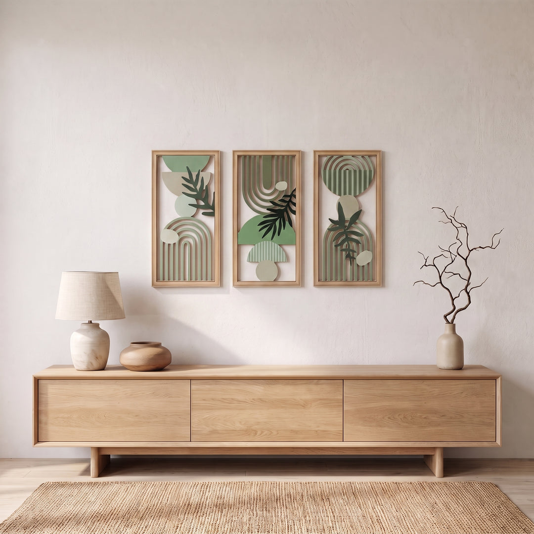 Aven | Boho Wood Wall Art Set with Framed Abstract Cutout Panels