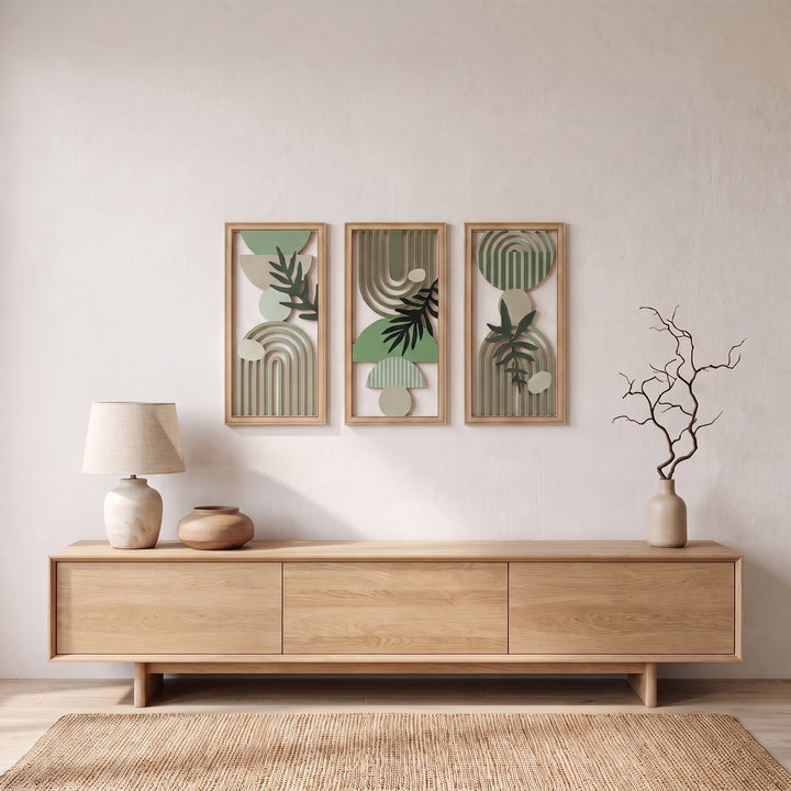 Aven | Boho Wood Wall Art Set with Framed Abstract Cutout Panels