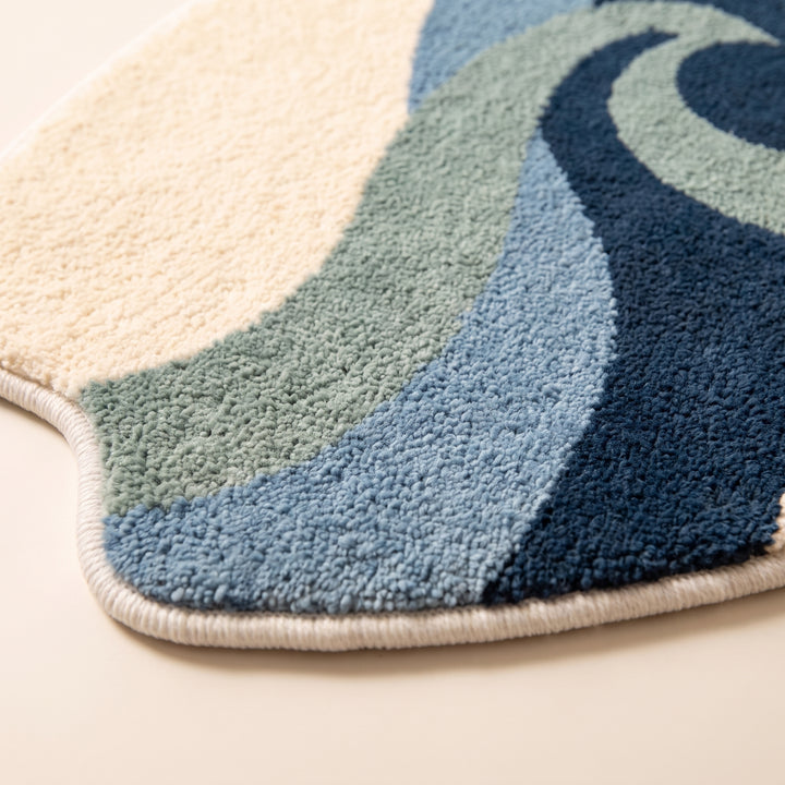 Nami | Coastal Surfboard Shaped Floor Rug with Whale and Wave Artwork