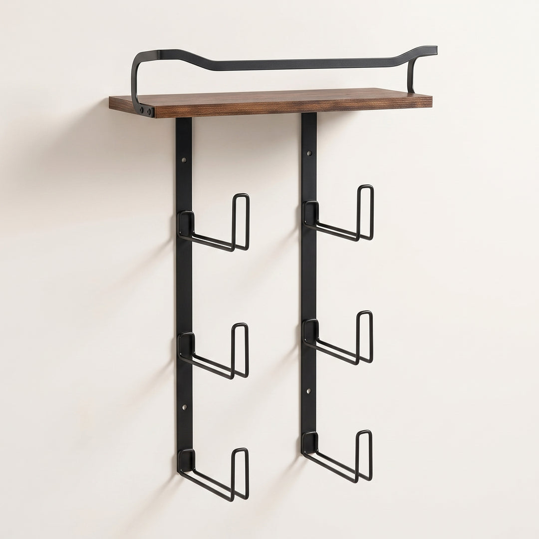Nori | Industrial Bathroom Towel Rack with Wood Shelf and Tiered Wall Storage