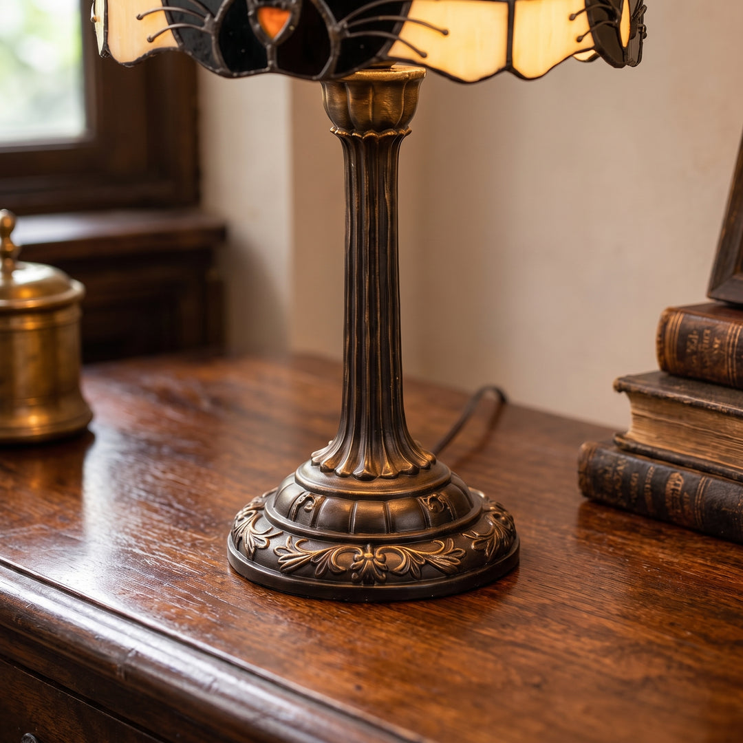 Gatto Stained Glass Cat Table Lamp | Tiffany-Style Vintage Bedside & Desk Accent Light
