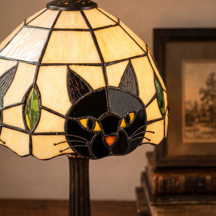 Gatto Stained Glass Cat Table Lamp | Tiffany-Style Vintage Bedside & Desk Accent Light