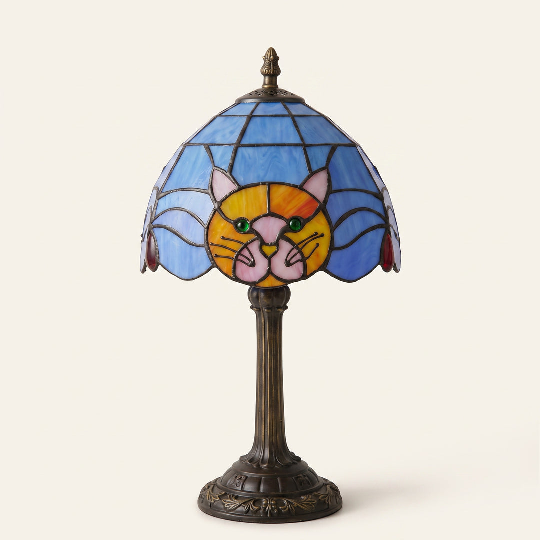 Gatto Stained Glass Cat Table Lamp | Tiffany-Style Vintage Bedside & Desk Accent Light