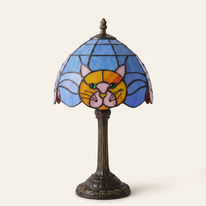 Gatto Stained Glass Cat Table Lamp | Tiffany-Style Vintage Bedside & Desk Accent Light